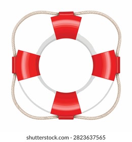 Classic red and white life buoy with rope detail