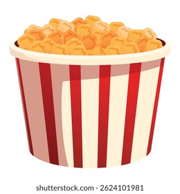 Classic red and white striped bucket overflowing with delicious and buttery popcorn