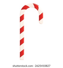 Classic red and white striped candy cane standing upright against a white background