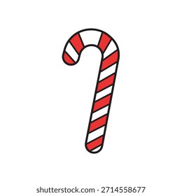 Clássico vermelho e branco listrado doce cana vetor ícone de ilustração em estilo de desenho animado plano isolado no fundo branco