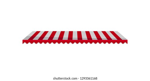 Classic red and white striped canopy awning, design element for cafe, shop, restaurant vector Illustration