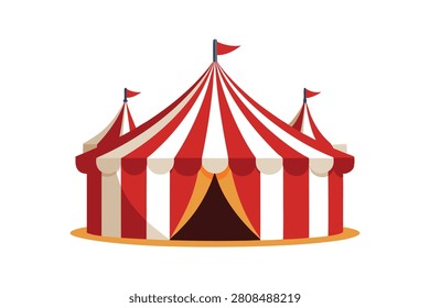 Classic red and white striped circus tent cartoon vector illustration isolated on white background