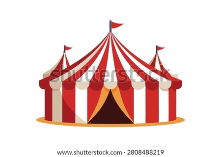 Classic red and white striped circus tent cartoon vector illustration isolated on white background