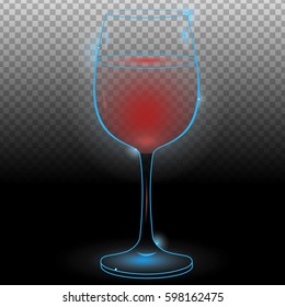 Classic red wine transparent.Neon cocktail with light glowing isolated on black background. Illustration of alcohol drink with transparency effect.