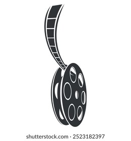 The classic reel icon features a filmstrip gracefully extending, representing cinema and creative storytelling. Perfect for projects related to film and media.
