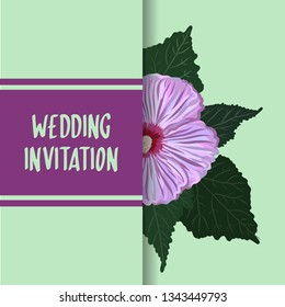 Classic and Refind wedding invitation card with hibiscus flower frame background, hand drawn floral element label. Vector design template, isolated. Save the date welcome card