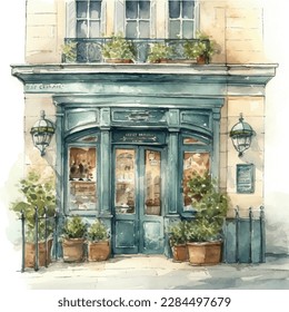 classic restaurant front door watercolor