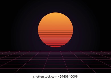 fondo de atardecer estilo retro clásico de los años 80.