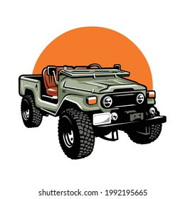 Classic Retro Adventure Car 4x4 Illustration Vector Isolated