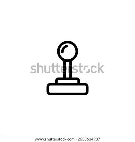 A classic retro arcade joystick with a spherical top, depicted in a simple monochrome outline style. Isolated on white.
