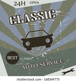 Classic retro auto service poster grunge design illustration