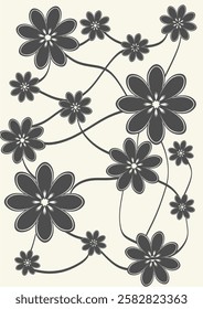 Classic Retro Background, Flora Theme with blooming flowers. Typical Asian Flowers. Wall Decor