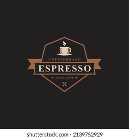 Classic Retro Badge Coffee Shop Logos. Cup, Bohnen, Café Vintage-Design, Vektorgrafik