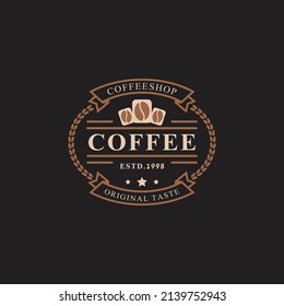 Classic Retro Badge Coffee Shop Logos. Cup, beans, cafe vintage style design vector illustration