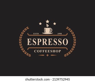 Classic Retro Badge Coffee Shop Logos. Cup, beans, cafe vintage style design vector illustration