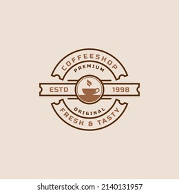 Classic Retro Badge Coffee Shop Logos. Cup, beans, cafe vintage style design vector illustration