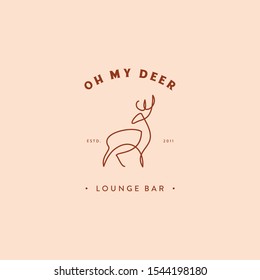 Classic retro badge and one line art or monogram deer stand alone vector logo