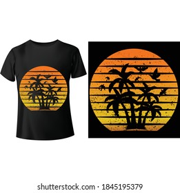 Classic Retro Beach Sunset T Shirt Men's Summer Tops Short Sleeve Tee Cool Vacation T Shirt Male.
