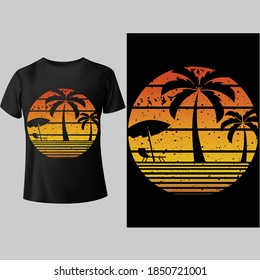 Classic Retro Beach Sunset T Shirt Men's Summer Tops Short Sleeve Tee Cool Vacation TShirt Male.