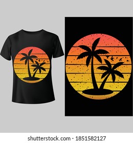 Classic Retro Beach Sunset T Shirt Men's Summer Tops Short Sleeve Tee Cool Vacation TShirt Male.
