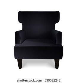 classic retro black velvet wing back fireside armchair isolated on white background. vector illustration