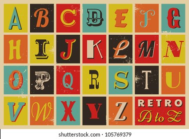 Classic Retro Block Alphabet A-Z