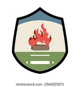 classic retro bonfire badge cartoon. embroidery heritage, rustic insignia, throwback wilderness classic retro bonfire badge sign. isolated symbol vector illustration