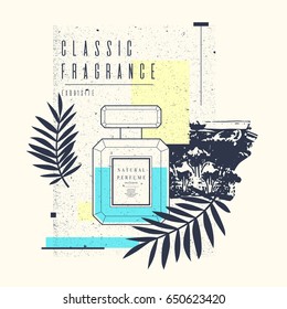 Classic retro bottle of perfume on a grunge background.