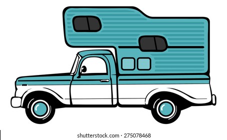 Classic Retro Camper Shell On Pickup Truck