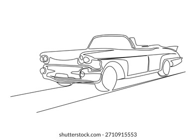 Classic retro car in continuous one line drawing. Single line art illustration of Vintage Car. Editable vector.