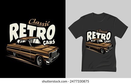 Classic Retro Cars T-Shirt Design Stylish classic car design in brown with bold RETRO text