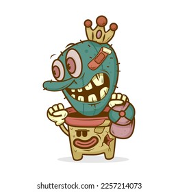 classic retro cartoon funny cactus illustration design