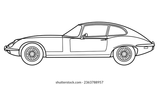 Classic retro coupe car of 50s, 60s. Side view. Outline doodle vector illustration. Automotive concept in vintage sketch style	
