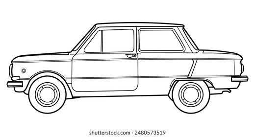 Clásico coche retro coupé de 50, 60, 70. El coche como el carro. Vista lateral. Ilustración vectorial de garabatos. Concepto automotriz en estilo de boceto vintage