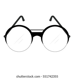 Classic retro fashionable glasses with round lenses and temples with frame and lenses of circle shape for men. Vector drawing. Illustration with isolated object in a flat style.