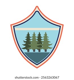 classic retro forest badge cartoon. logo patch, insignia woodland, evergreen pine classic retro forest badge sign. isolated symbol vector illustration