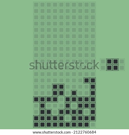 Classic retro game in Tetris style. Basic digital screen with next figure hint. Vectro.