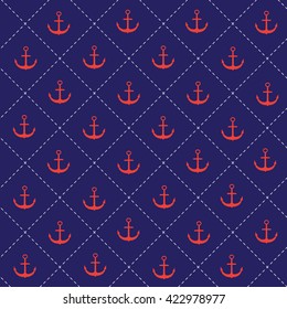 Classic, retro, marine pattern with anchor. Vector art.