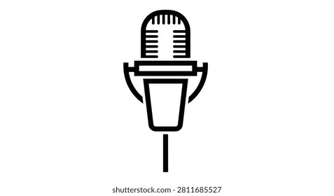 Classic retro microphone line drawing, great for podcast logos, radio station branding, vocal performance flyers, and old-school media design projects.