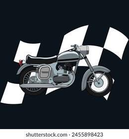 Classic retro motorbike on racing flag background