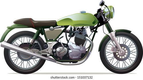 The classic retro motorcycle. This is the great example of an old racing bikes.
Editable vector EPS v.10