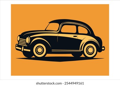 Classic Retro Old Car Icon Vector Design for Automotive Art, Retro Auto Illustrations for Vintage Car Shows and Exhibitions, Charming Vector Art of Classic Lowrider Automobiles for Collectors