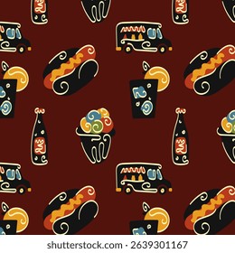 Classic retro pattern hot dogs wrapper packaging illustration by hand