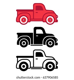 Classic retro pickup truck icon set. Simple flat cartoon style vector illustration.