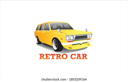 Classic Retro Rad Style Station Wagon Car On Illustration Graphic Vector, American Or Japanesse 70s Customized Muscle Car. Vector EPS10 Isolated Can Be Used For Posters, And Printed Products.