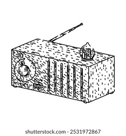 clássico retro rádio mão desenhada. sintonizador analógico, transistor de transmissão, antena de discagem clássico retro rádio vetor esboço.