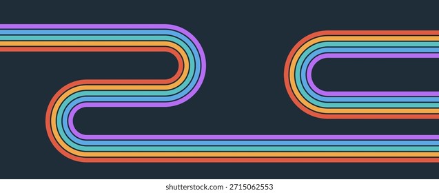 Classic retro rainbow stripe flow in groovy 1970s spirit. Great for covers, music visuals, and pop backgrounds.