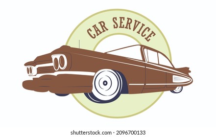 Classic  retro red car. Vector logo design 