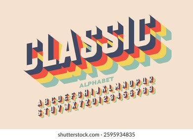 Classic. Retro style font design, alphabet letters and numbers vector illustration