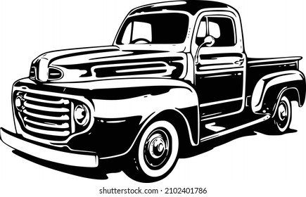 ilustración de coche estadounidense monocroma de estilo retro clásico 